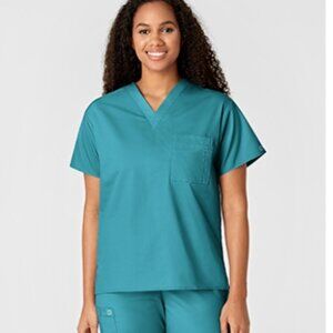 NWT WonderWink - WonderWORK UNISEX V-NECK SCRUB TOP SHORT SLEEVE TURQUOISE 2XL